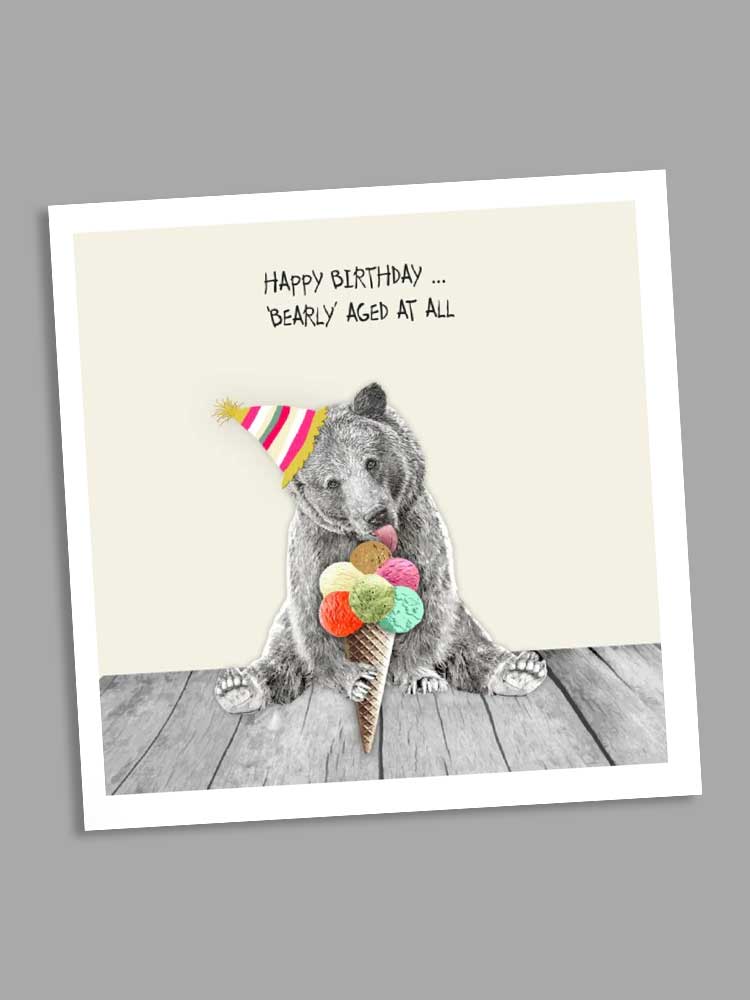 'Bearly Aged'-  Blank Greeting Card
