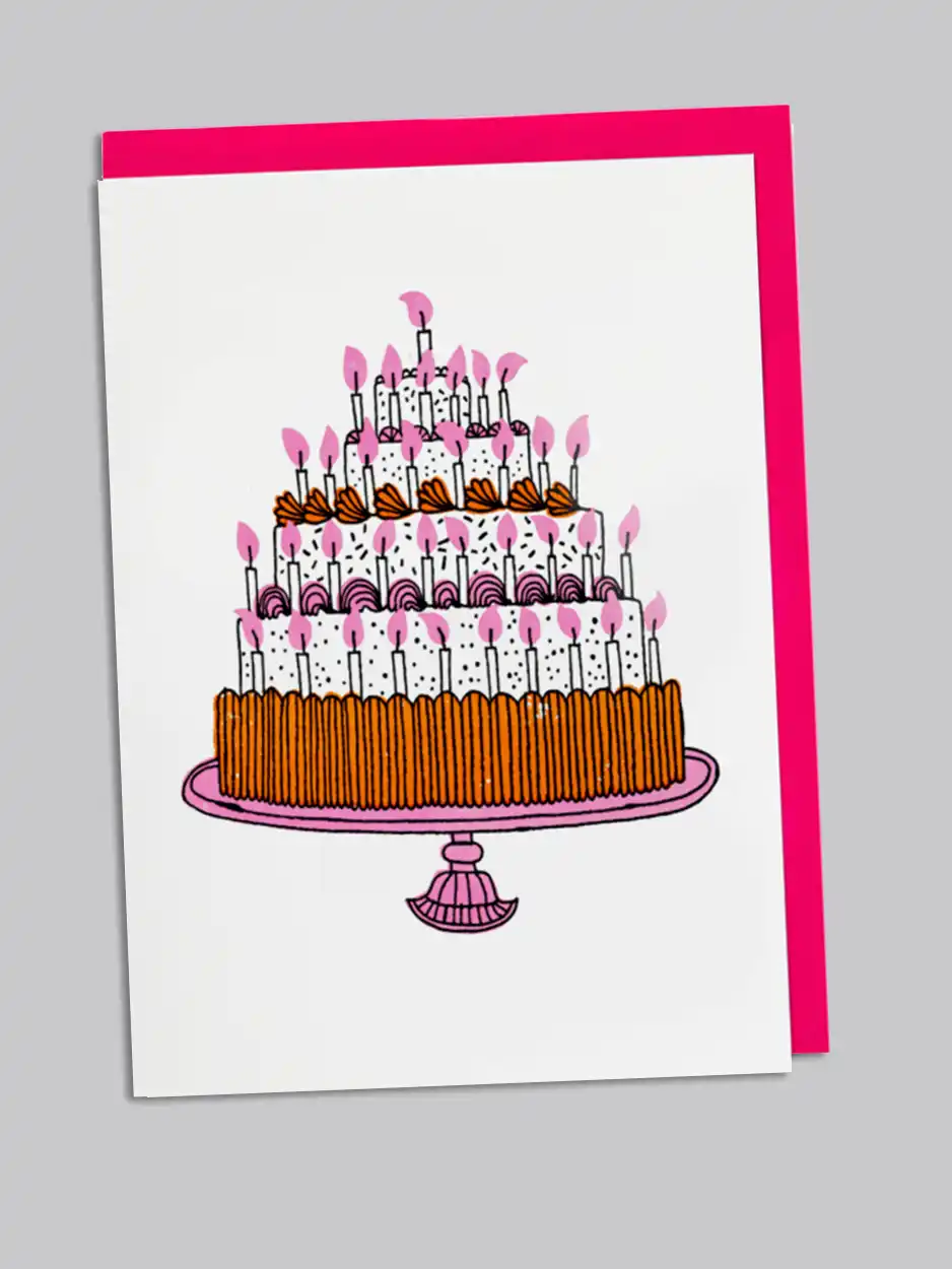 Birthday Cake Illustration Birthday Card - Blank Greeting Card