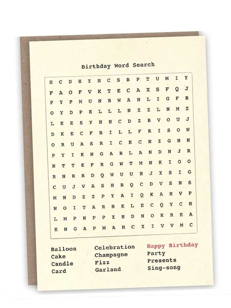 Birthday Wordsearch  - Blank Greeting Card