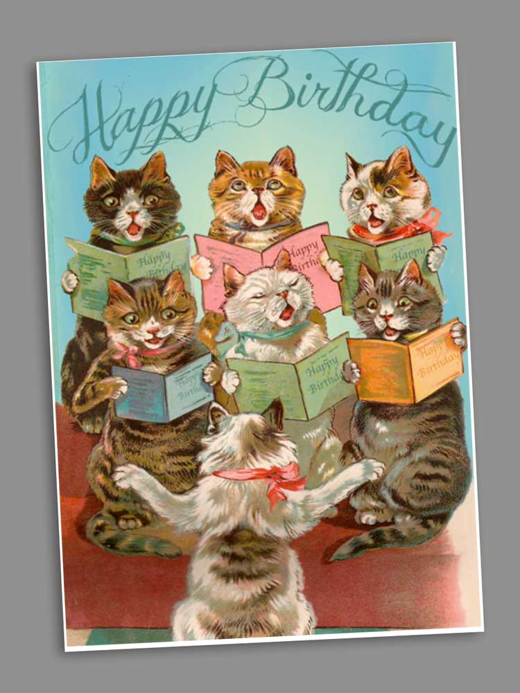Cats Chorus Vintage Style Happy Birthday Card
