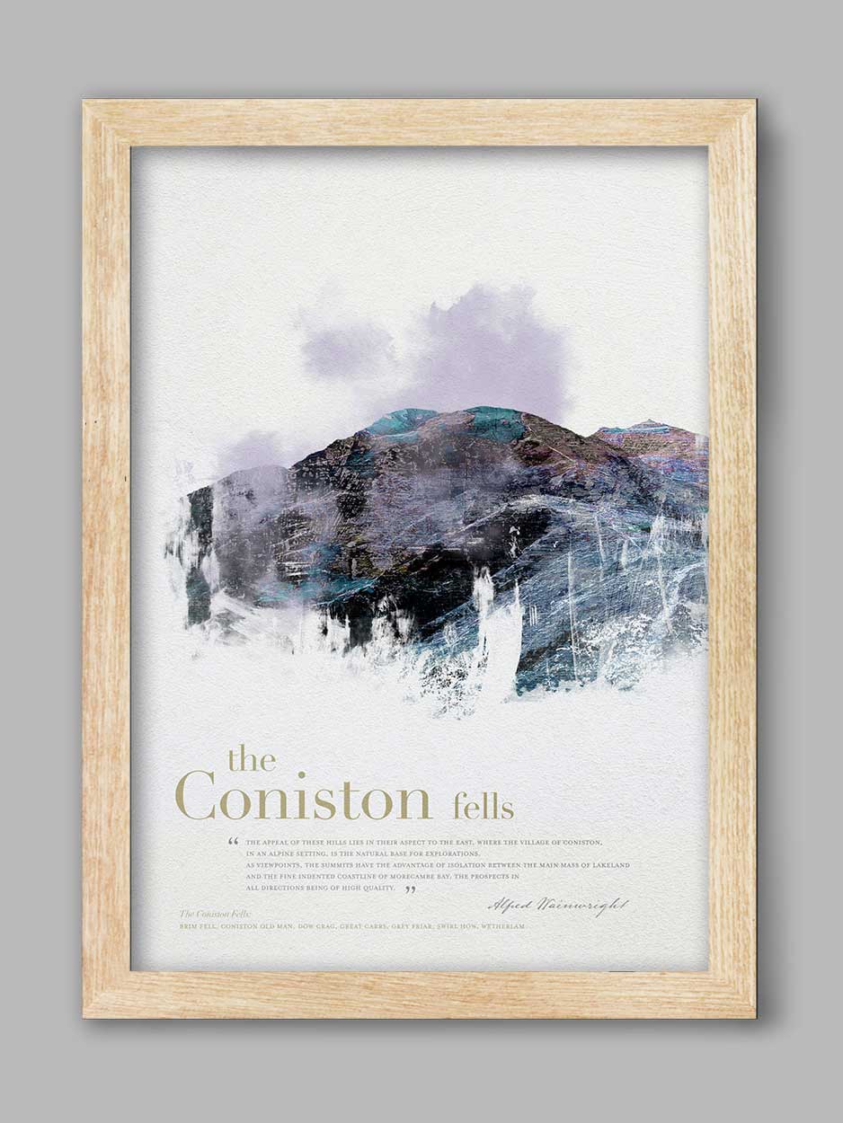 Coniston Fells in Wainwright's Words - Lake District Print - Image 3
