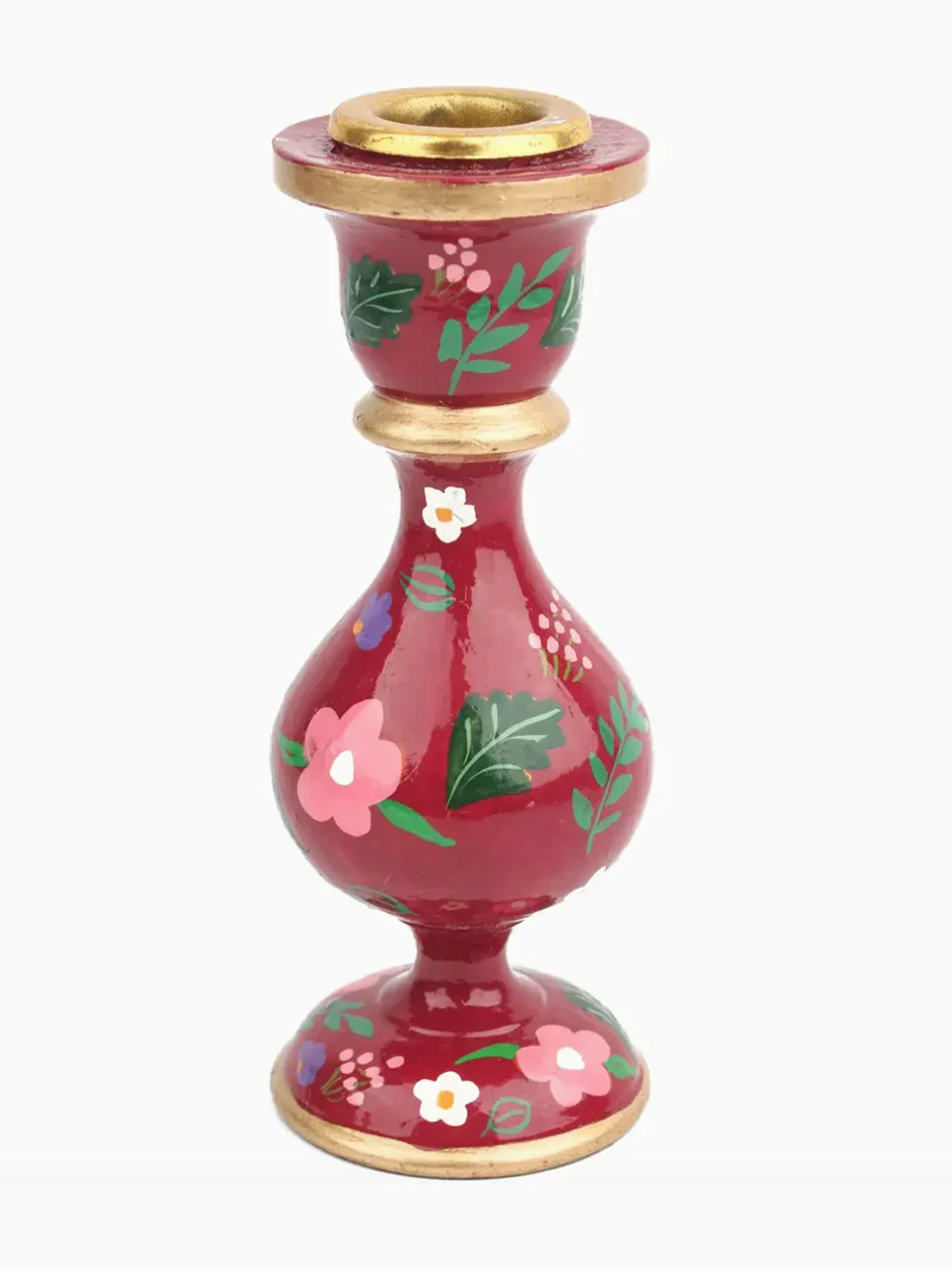 Floral Candle Holder - Burgundy