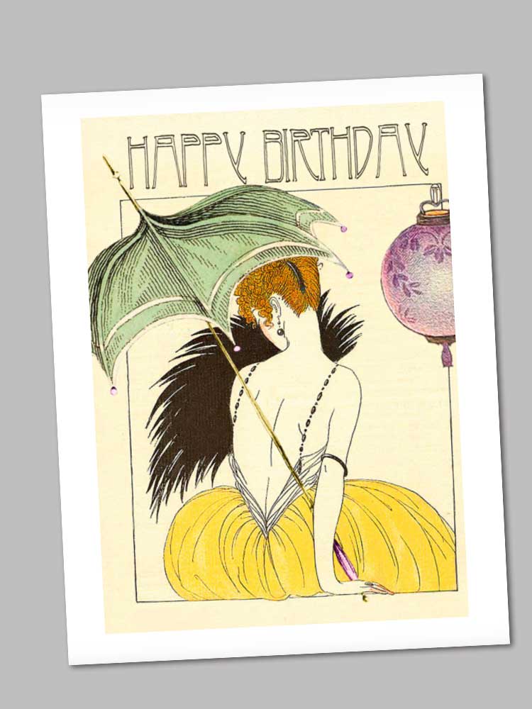 Girl With Parasol Birthday Card - Blank Greeting Card
