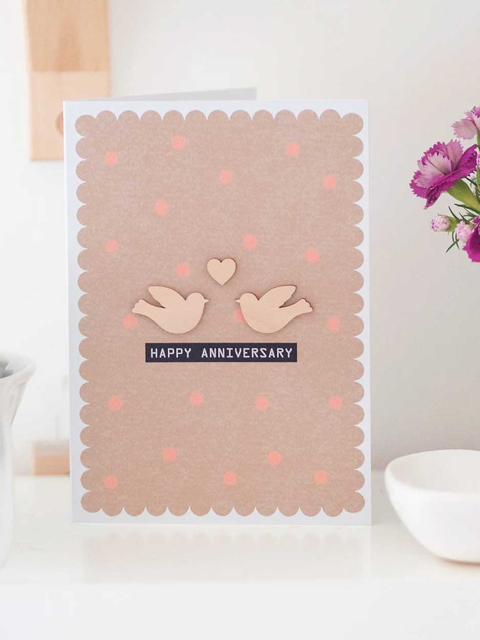 Happy Anniversary Card With Wooden Bird Decoration