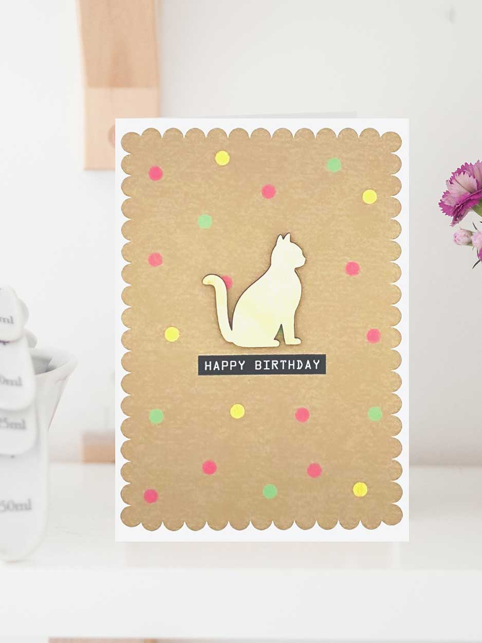 Happy Birthday Card With Wooden Cat Decoration