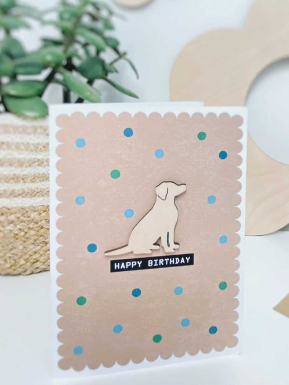 Happy Birthday Card With Wooden Dog Decoration
