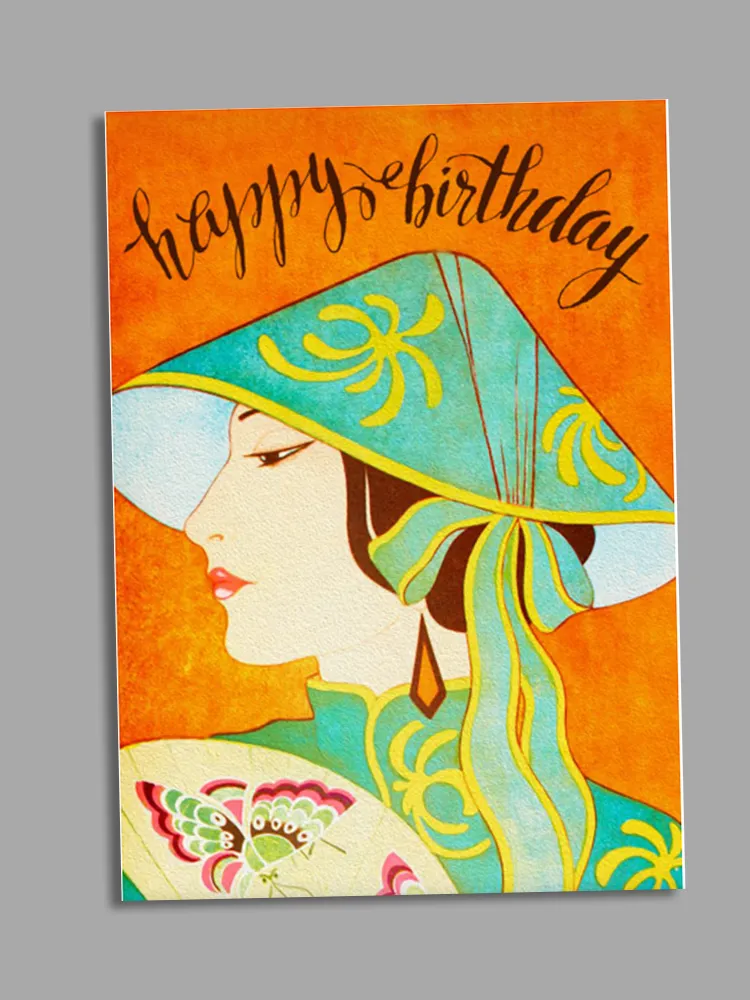 Happy Birthday Green Japanese Lady - Blank for your own message