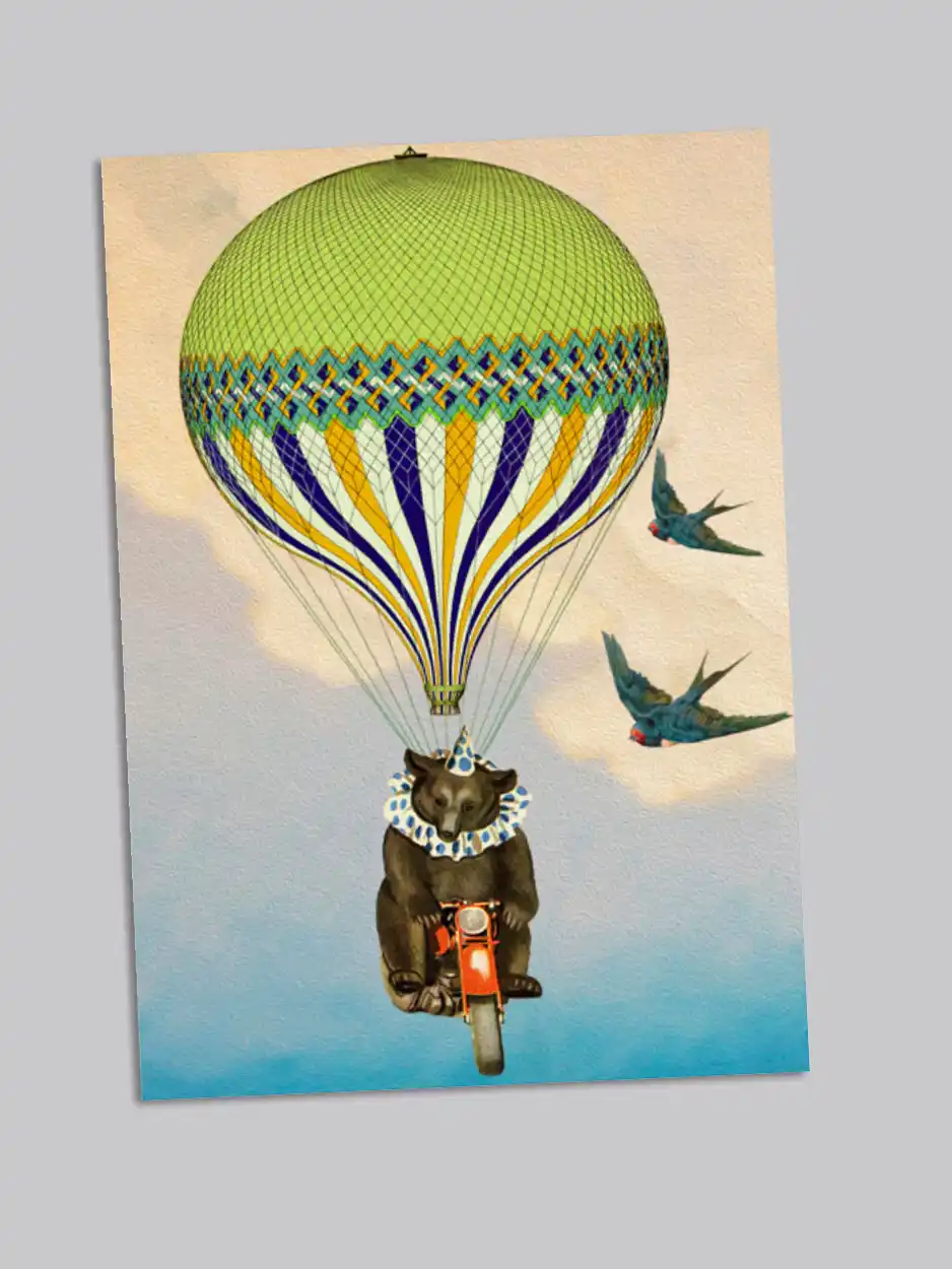 Hot Air Balloon and Bear card - Blank Greeting Card