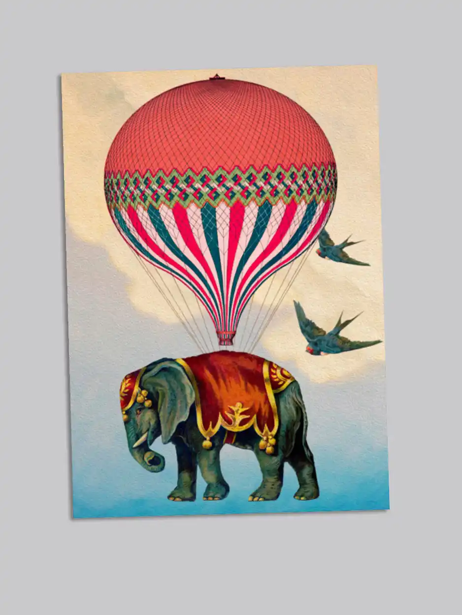 Hot Air Balloon and Elephant card - Blank Greeting Card