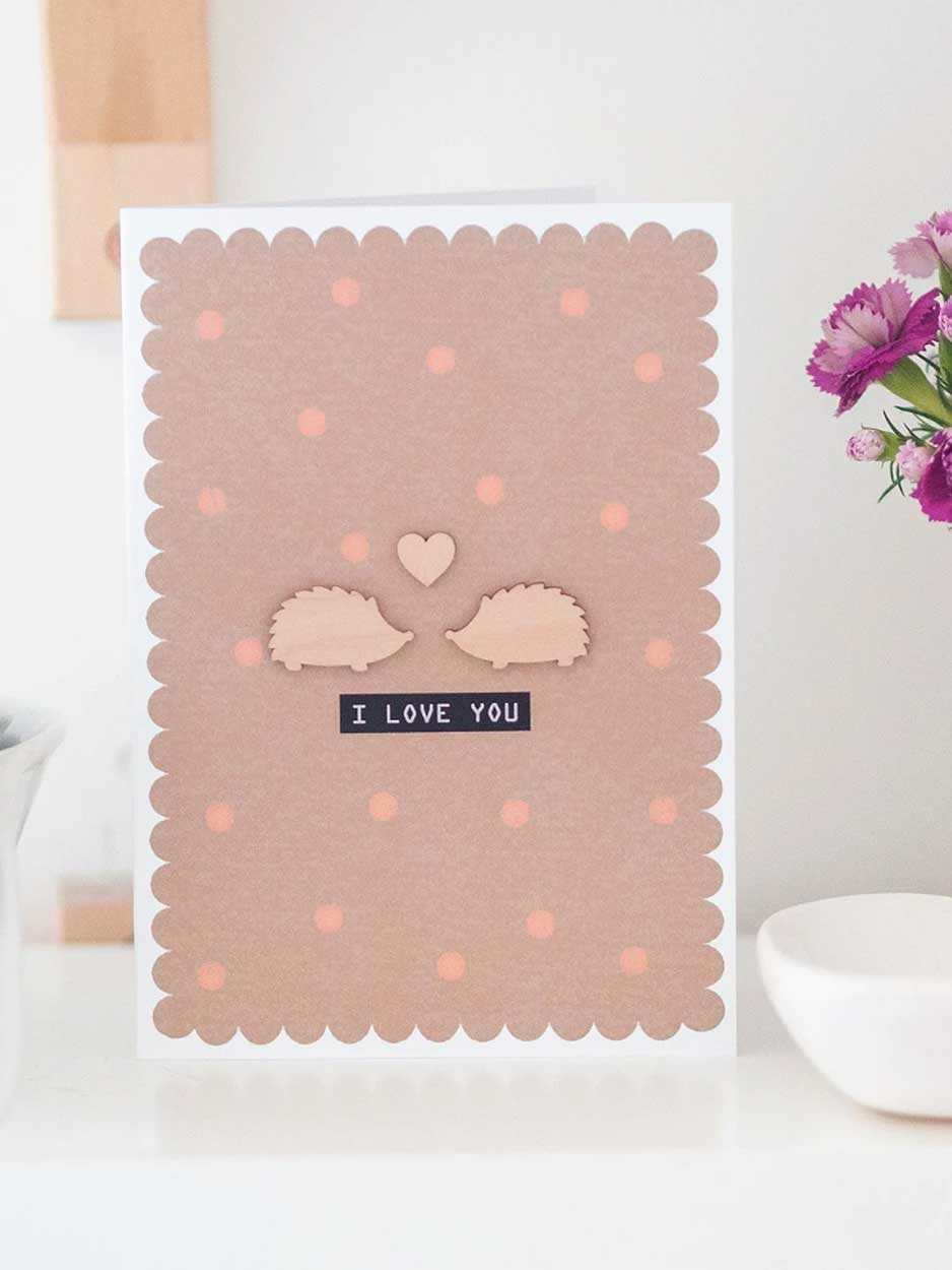 I Love You Card With Wooden Hedgehog Decoration