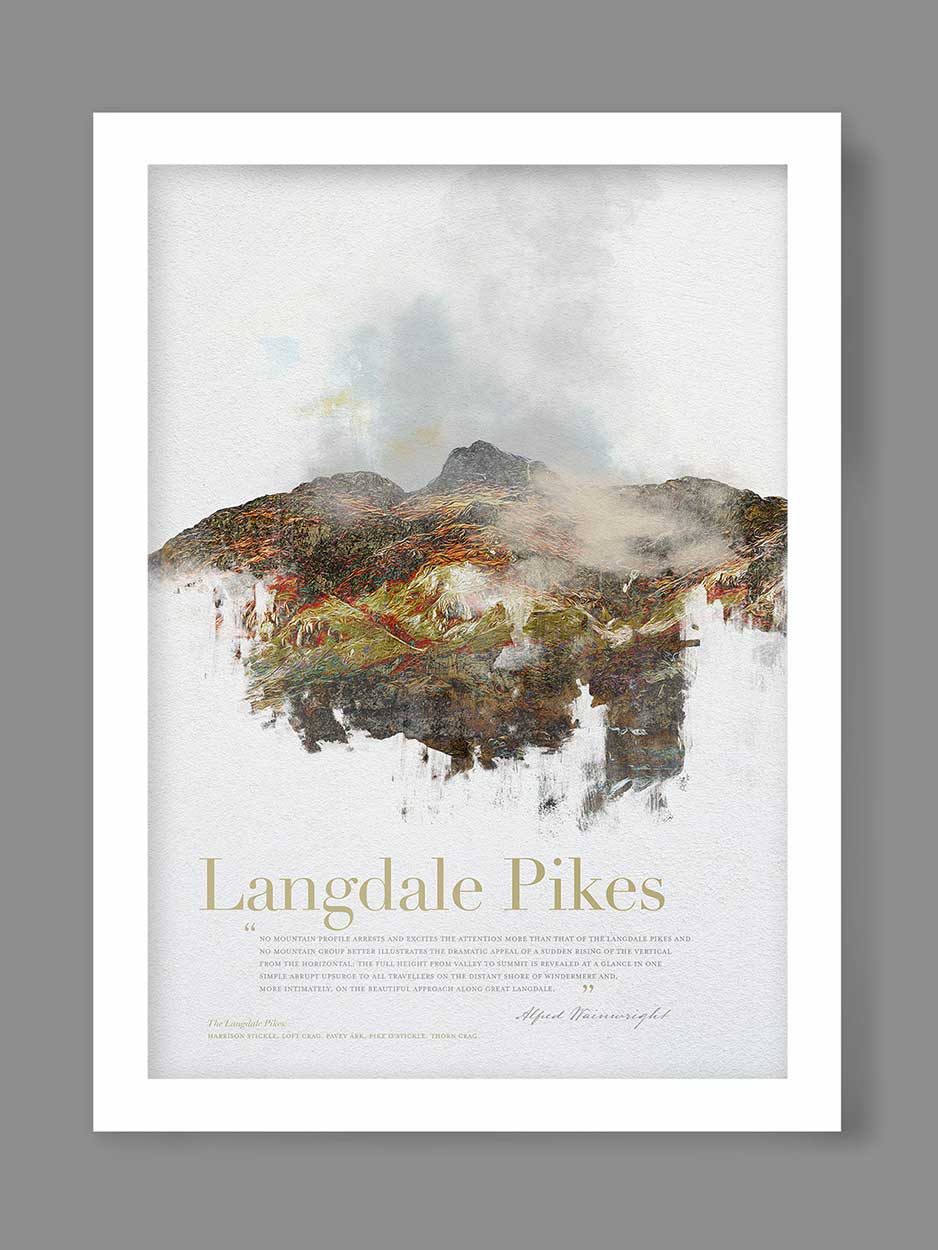 Langdale Pikes in Wainwright's Words - Lake District Poster Print - Image 2