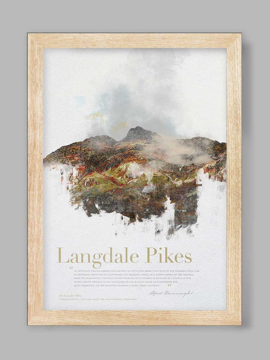Langdale Pikes in Wainwright's Words - Lake District Poster Print - Image 3