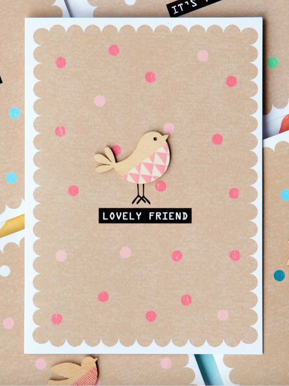 Lovely Friend Card With Wooden Bird Decoration