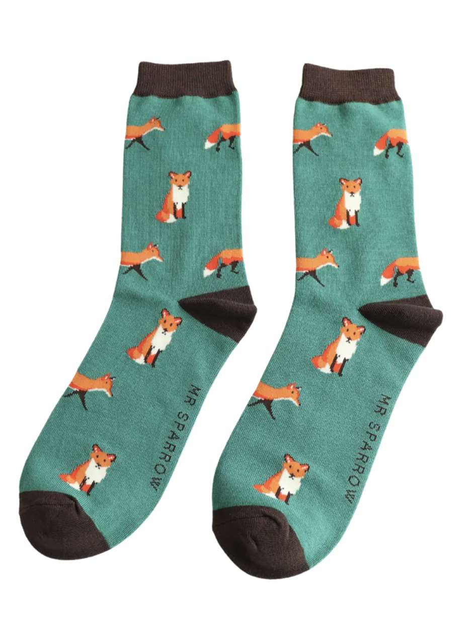 Mr Heron Socks - Green Foxes