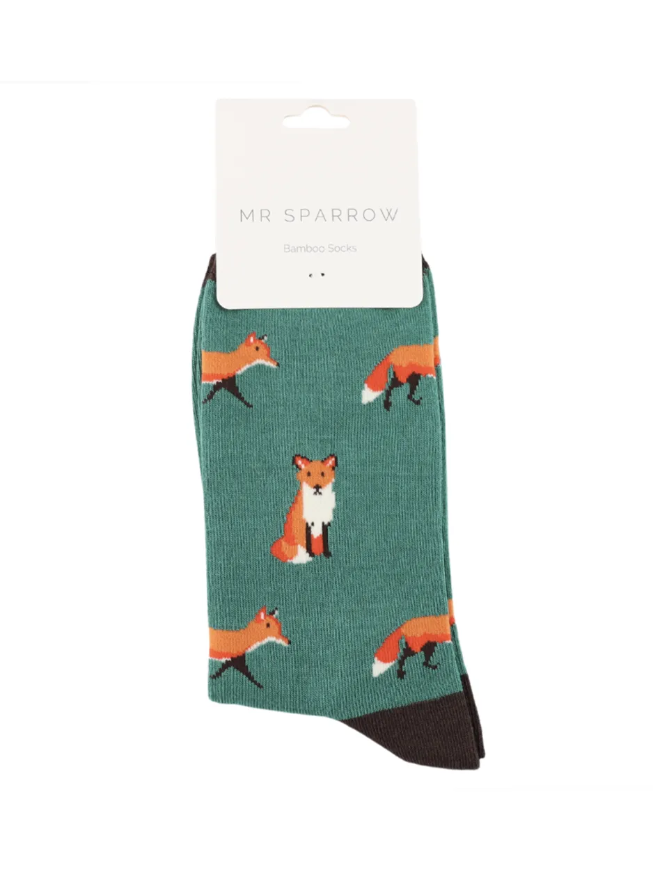 Mr Heron Socks - Green Foxes - Image 2
