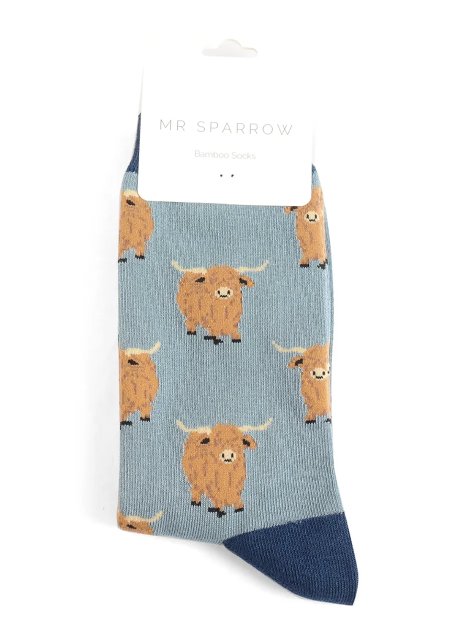 Mr Sparrow Socks - Highland Cows Blue