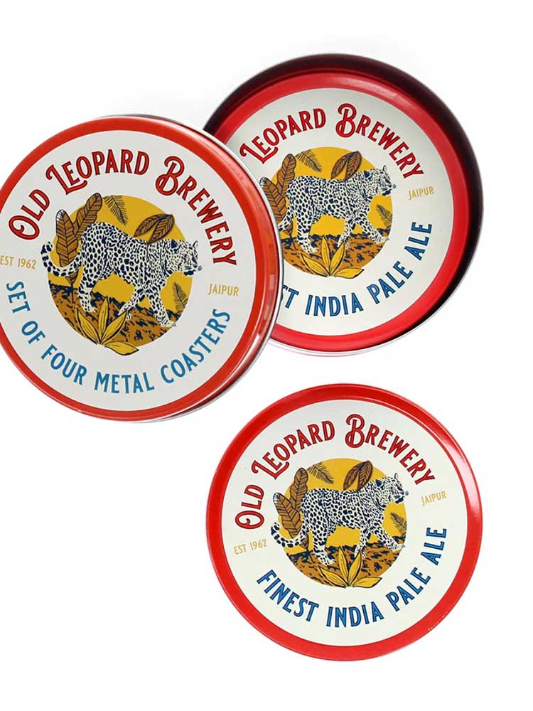 Old Leopard Brewery Metal Coaster Set