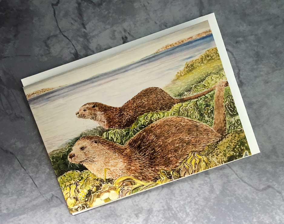 Otters Coming Ashore - Blank Greeting Card
