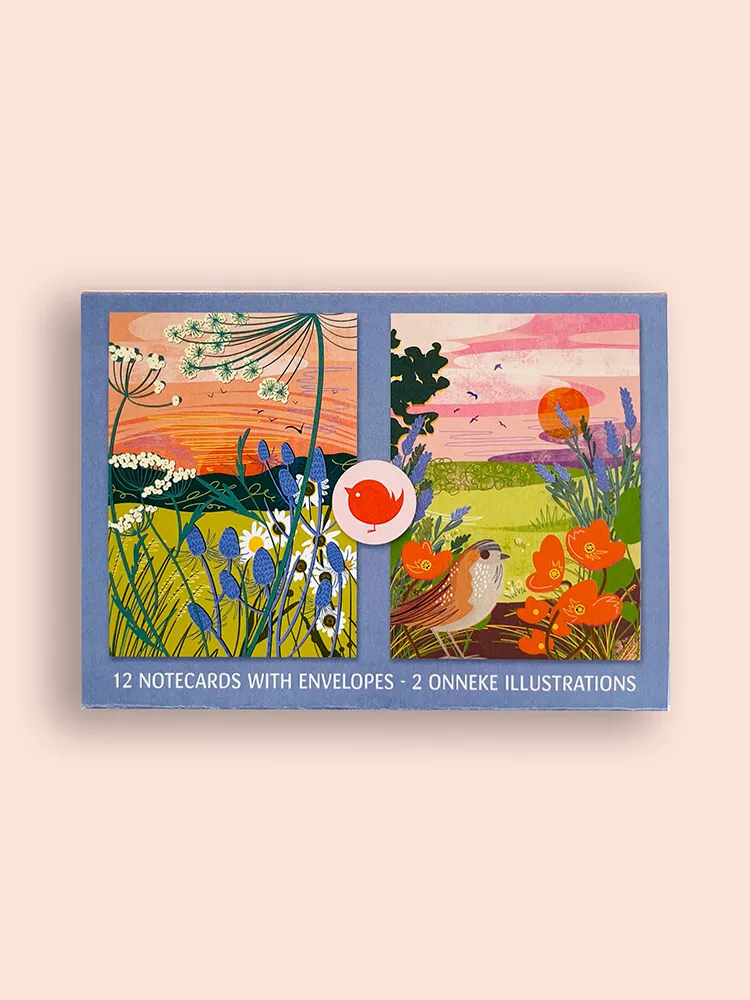 Pack of 12 notecards with envelopes, 2 floral illustrations