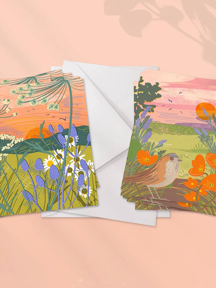 Pack of 12 notecards with envelopes, 2 floral illustrations - Image 2