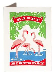 Pink Flamingos Happy Birthday Card