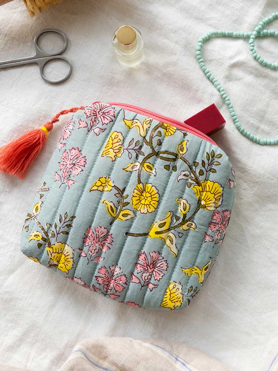 Quilted Cotton Makeup Bag - Lilavati