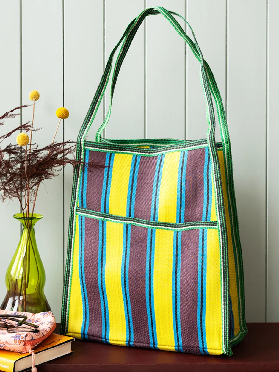 Recycled Woven Shopper - Brown, Yellow & Teal