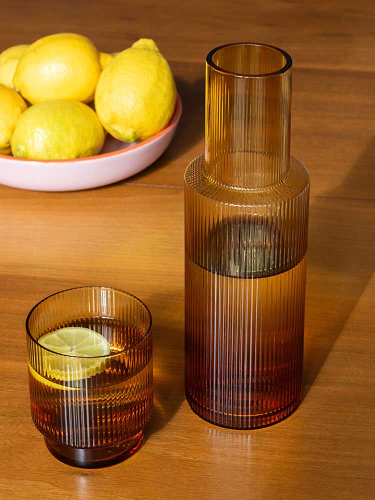 Ribbed Glass Carafe - Amber