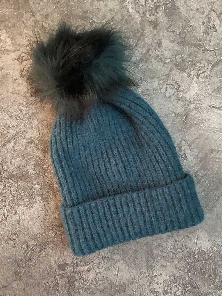 Soft Touch Rib Bobble Hat - Teal