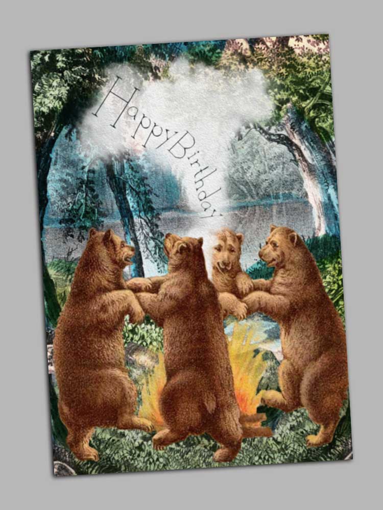 The Dancing Bears Happy Birthday card - Blank Greeting Card