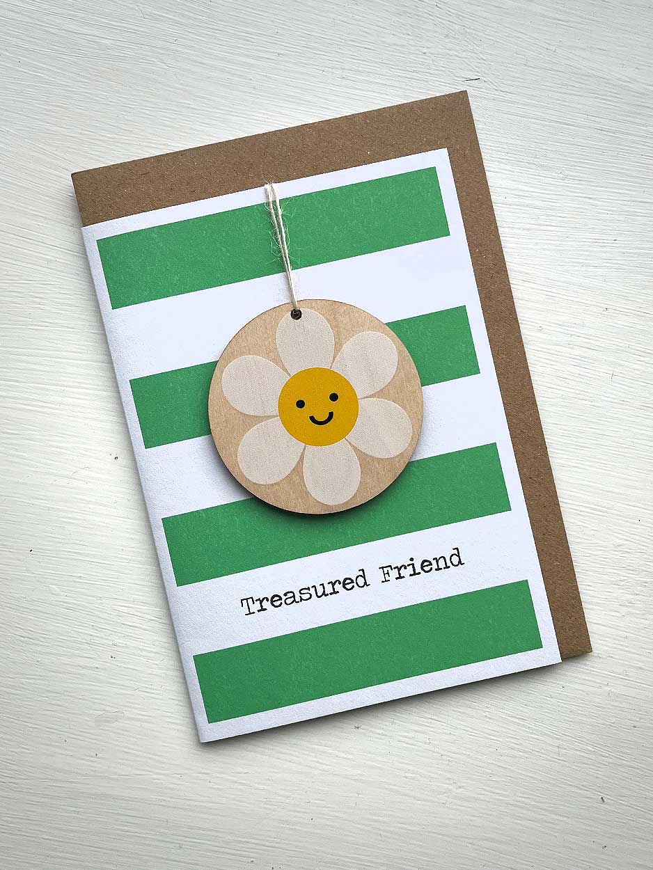 Treasured Friend Card With Wooden Decoration