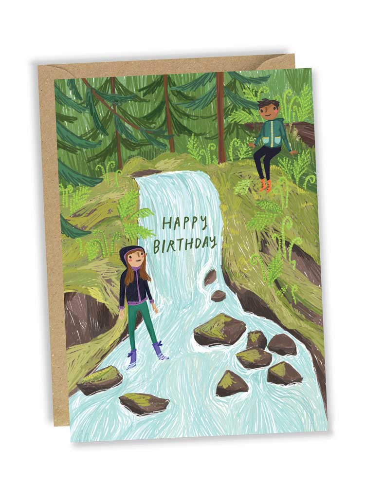 Waterfall Walk Happy Birthday Greeting Card