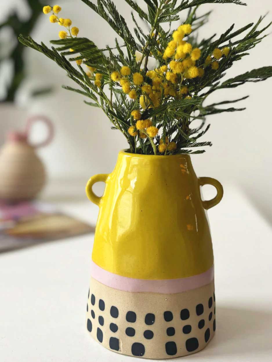 Yellow Part Glazed Vase - Image 2